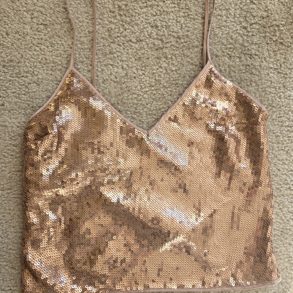 Fleur du Mal Gold Sequin Silk Lined Cami Top Size M